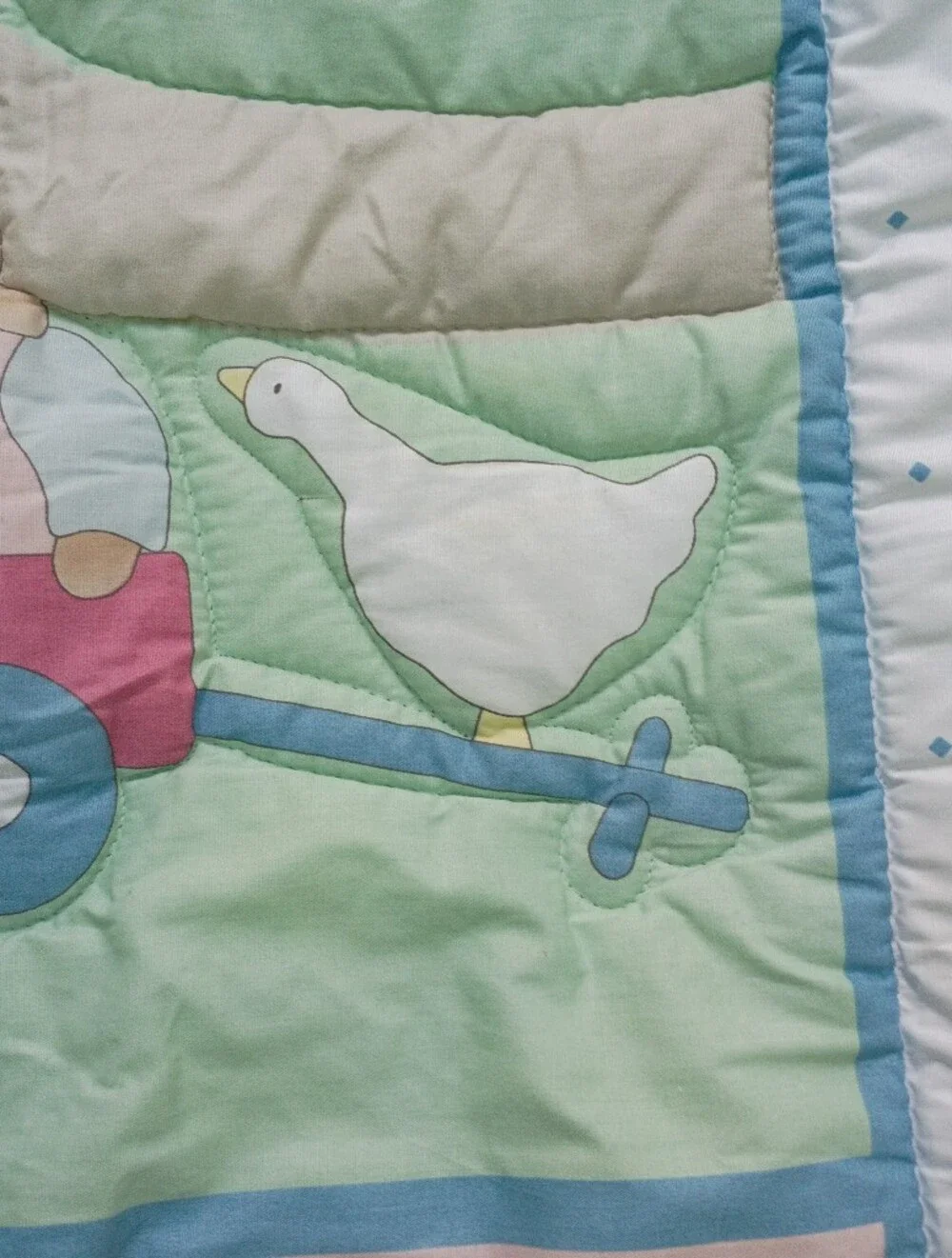 Vtg Red Calliope Quilt Baby Blanket Bunnies Hearts Made In USA 37